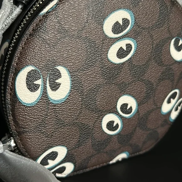 NWT Canteen Crossbody Signature Canvas Graphic Halloween Eyes Purse Bag Leather - Picture 11 of 12